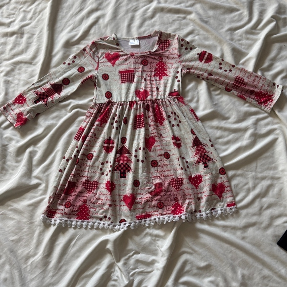Festive Red and Cream Kids Dress